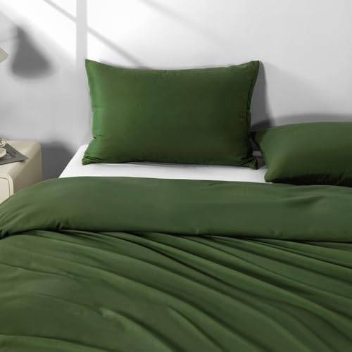 Image of Queen Size Zipper Pillow Cases Set of 2,Deep Olive Green,20x30 Inches