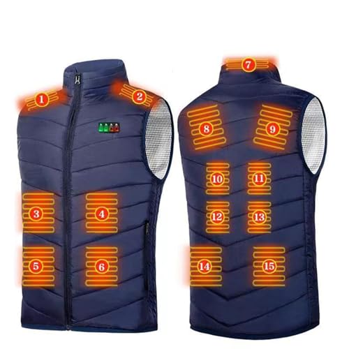 LIUHD USB Electric Heated Vest,Sleeveless Sports Jacket 15 Area Heating Waterproof Outdoor Top for Fishing Hunting,Blue 1,M(Bust:106CM)