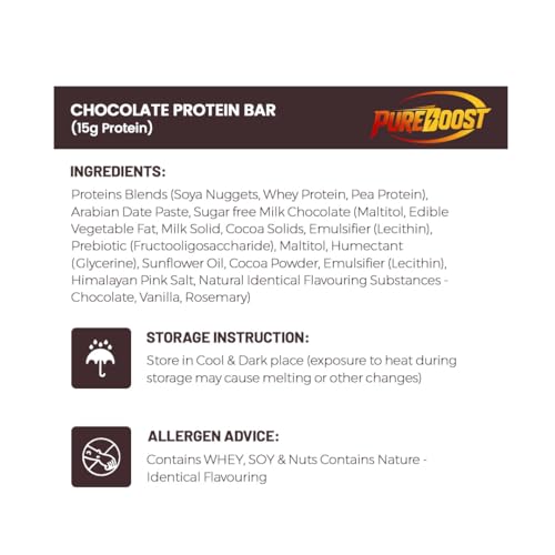 Image of Chocolate Protein Bar | 15g Protein Energy Bar | Gluten Free High Fiber Healthy Snack | Zero Added Sugar Fitness Nutrition Bar | Pre & Post Workout Daily Protein
