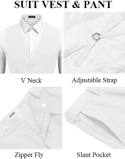 COOFANDY Men's 3 Pieces Suits Classic Fit 2 Buttons Dress Suit Set Wedding Business Dinner Prom Jacket Vest Pants - Image 7