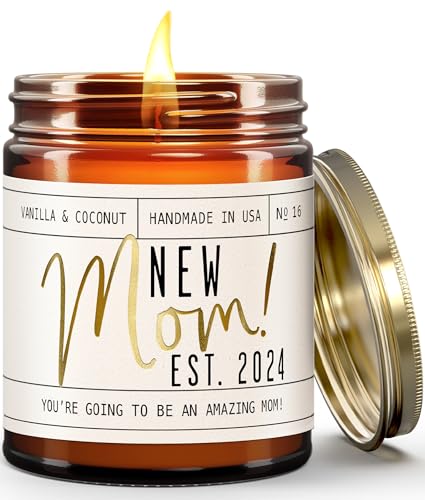 New Mom Gifts for New Mom - 'New Mom Est. 2024' Candle, w/Coconut & Vanilla-infused Essential Oils I Postpartum Gifts for Mom I First Time Mommy Gifts I Push Presents for New Mom I 50Hr Burn, USA Made
