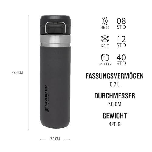 Stanley Quick Flip Trinkflasche Edelstahl 0.71L - Hält 12+ Stunden Kalt - Wasserflasche BPA-Frei - Spülmaschinenfest - Druckverschlussdeckel - Thermosflasche Auslaufsicher - Charcoal