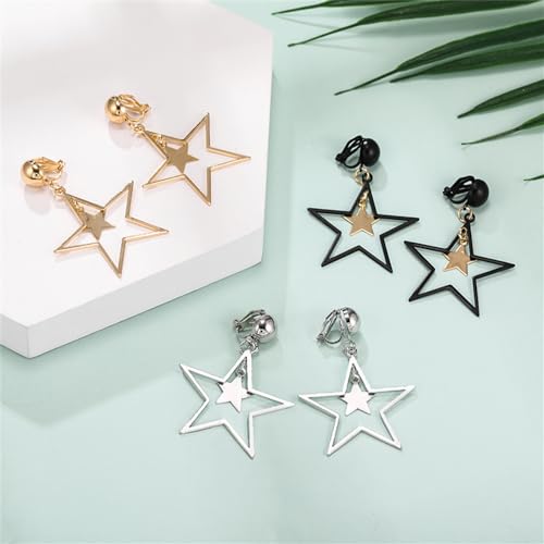 Star Dangle Drop Earrings for Women Double Star Clip on Earrings Y2K Non Piercing Ear Clip Earrings Birthday Party Jewelry Gifts3