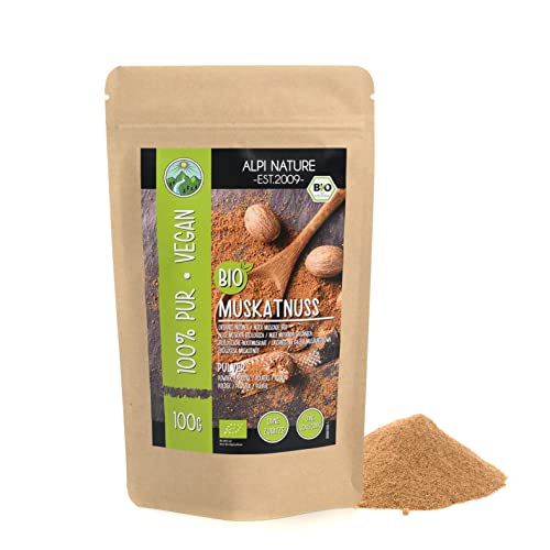 Noix de muscade moulue biologique, noix de muscade moulue biologique, poudre de noix de muscade issue de l'agriculture biologique, poudre de noix de muscade testée en laboratoire (100 GR) Cover
