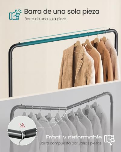 Miniatura 3 de Songmics Perchero Para Ropa Con Ruedas, Burro Ropa Móvil, 2 Ruedas Con Freno, Para Dormitorio, Carga De 50 Kg, 38 X 110 X 141,5 Cm, Negro Tinta Hsr016bh01