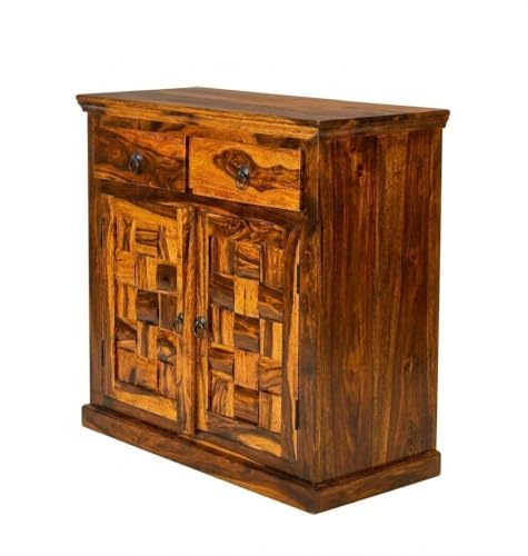 Image of Solid Sheesham Wood Multipurpose Sideboard Storage Cabinet with 2 Drawers & 2 Door for Home | Kitchen Cabinet for Living Room Furniture (Honey)