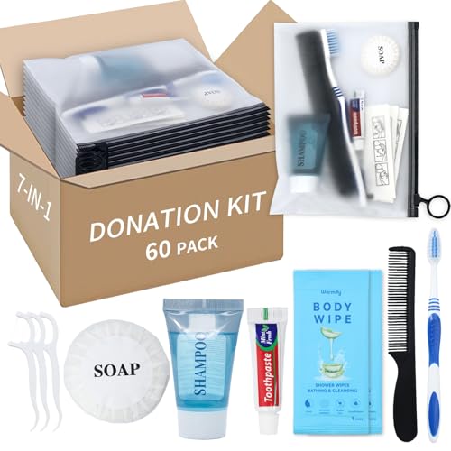 60 Pack Hygiene Kits for Homeless, 7-in...