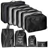 Zorplex Koffer Organizer Set, 10-teiliges Packing Cube Set für Koffer, Packwürfel, Reise Accessoires, Kleidertaschen, Schuhbeutel und Kosmetik-Organizer (Schwarz)