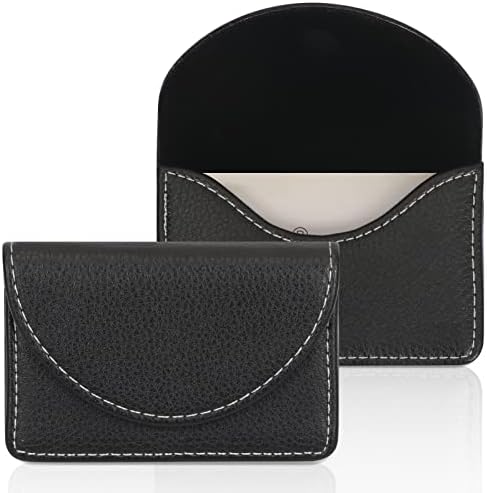 WWW PU Leather Business Card Holder, Business Card Case with Magnetic Shut for Men & Women, Holds 25 Business Cards,Black