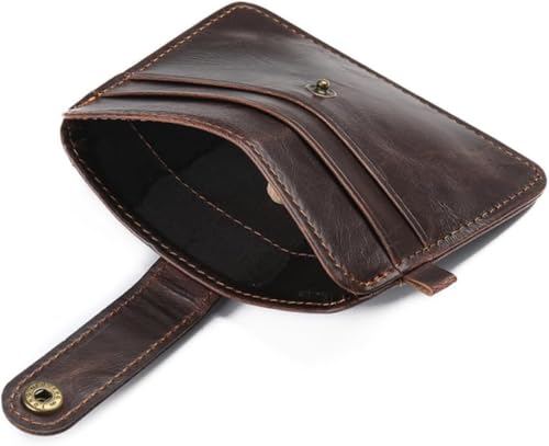 Retro Mens Genuine Leather Slim Wallet Front Pocket Card Holder with Snap Closure and Coin Purse (Coffee)2