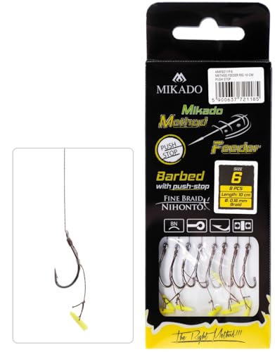 8 x MIKADO Method Feeder Haken Rig `s mit Quick Stop und geflochtener Schnur in den Größen 4 bis 16 erhältlich (8 /Ø0,14mm /9,7kg)