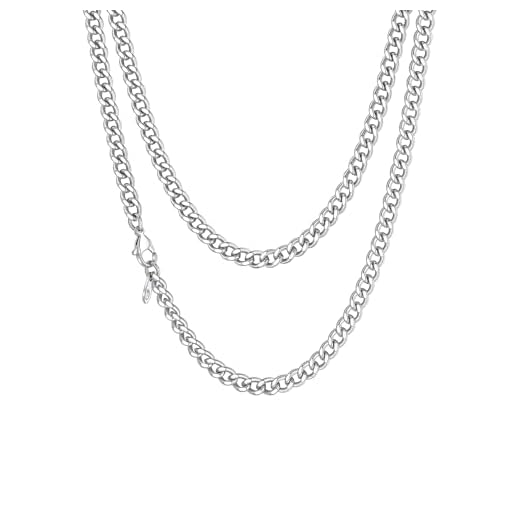 Richsteel Collier Homme Acier Inoxydable 3mm Chaine Homme Cubaine de 45cm de Longueur Bijoux Bijoux pour Garçon