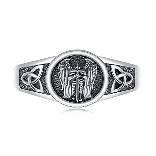Bague homme argent 925 Saint Michel bague catholique réglable et amulette unisexe pour femme