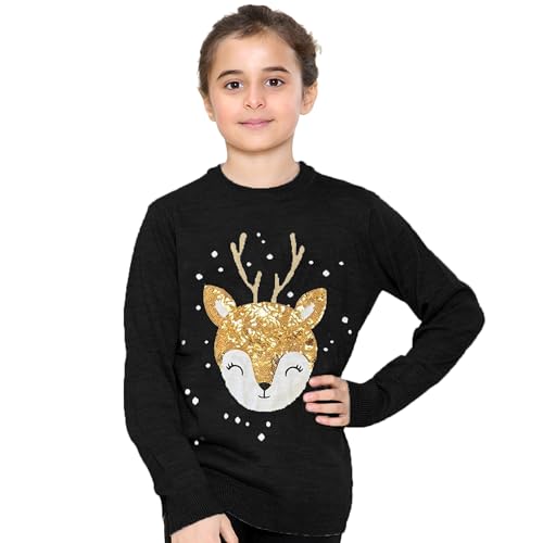 NOROZE Girls Christmas Jumper â€“ Sequin Reindeer Head 