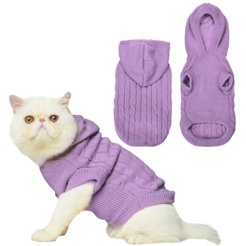 PUPTECK Winter Dog Cat Sweater Coat - Soft Cold Weather Clothes Knitwear for Kitties & Small Dogs Indoor Outdoor Walking Warm, Knitted Classic for Doggies Kitties Girls Boys, Light Purple M