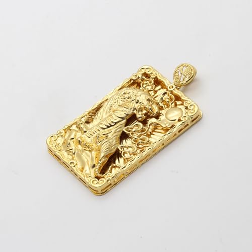 18K Gold Plated Huge Animal Tiger Dog Tag Pendant Necklace4