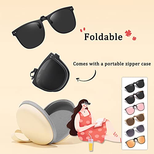 Polarized Clip On Sunglasses for Men Women Over Prescription Glasses Foldable UV400 with Portable Case3