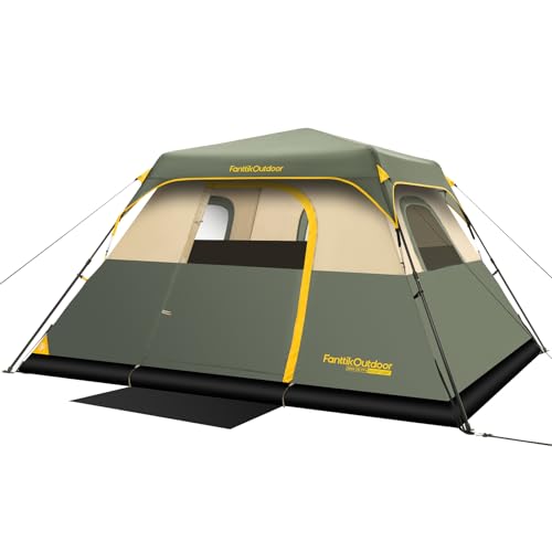 FanttikOutdoor Zeta C6 Pro Camping Tent 6 Person Instant Cabin Tent Setup in 60 Seconds with Rainfly & Windproof Portable with Carry Bag for Family Camping & Hiking, Upgraded Ventilation, Green