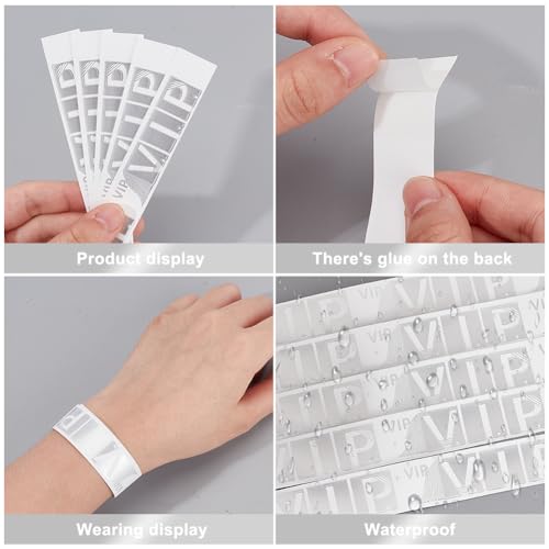 CREATCABIN 100Pcs VIP Armbands Event Bracelets Bulk Waterproof Lightweight Paper Wristbands Badges Event Admission Identification Arm Hand Labels Indexes for Events Party Clubs Concert Music Silver - Image 3
