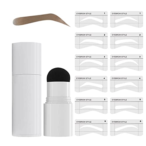 Eyebrow Brow Stamp Stencil Kit, Eyebrow Stamping Kit with 6 Pairs Reusable Eyebrow Stencils, Long Lasting Waterproof One Step Brow Stamp Kit(Light Brown)