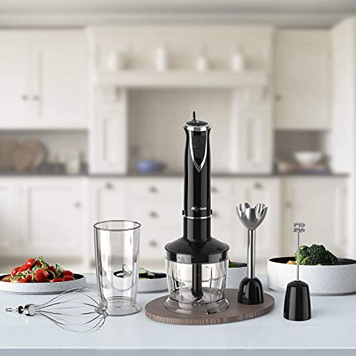 Batidora de Mano 1000W 5 en 1, Minipimer 12 Velocidades Mixer Cocina Batidora Brazo Eléctrica Turmix con Vaso Medidor 600ml, Picadora 500ml, Espumador para Leche y Batidor de Huevo