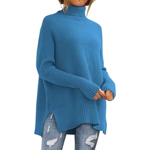 LILLUSORY Women's Oversized Turtleneck Sweaters Fall Batwing Sleeve Ribbed Tunic Sweater