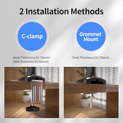 Image of ErgoYou - Premium Gas Spring Adjustable Monitor Arm Stand - VESA Mount - Weight Capacity 2-9 kgs - for Most 13-32 inch Screens - Clamp or Grommet Mount - 360 Degree Rotation - G3 Series