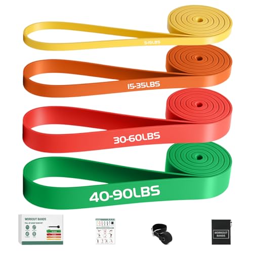Resistance Bands Set,Fitnessbänder Widerstandsbänder 4er Set Mit Türanker Tragetasche,Gymnastikband für Männer und Frauen, Fitnessband für Yoga Pilates,Krafttraining (Gelb, Orange, Rot, Grün)