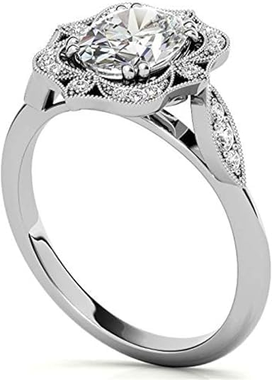 2-4 CT Moissanite Engagement Ring for Women, Antique Vintage Halo Bridal Ring, 925 Sterling Silver or 10K/14K/18K Solid Gold, Wedding, Anniversary & Promise Gift for Her