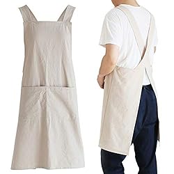 NEWGEM Japanese Linen Cross Back Kitchen Cooking Aprons