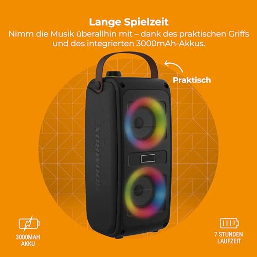 Denver BTV-230 Bluetooth Lautsprecher mit RGB Lichteffekten und Akku