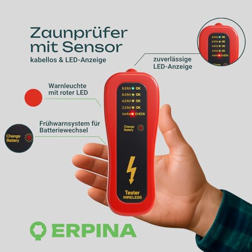 Zaunprüfer Erpina – kabelloser LED Weidezaunprüfer mit Sensor
