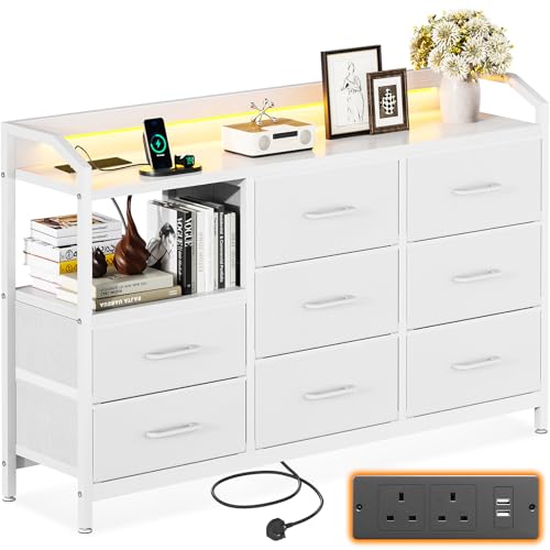 Image of ODK Chest of Drawers Bedroom, 8 Fabric Drawers, 110x30x88cm, White