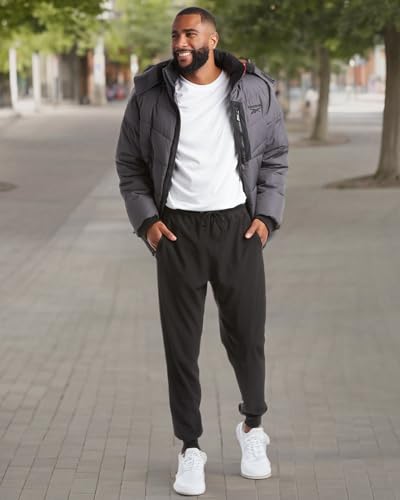 Reebok Herren Wintermantel Heavy Weight Bubble Puffer Parka Outerwear Skijacke für Männer (M-XXL), Dunkelgrau, Large