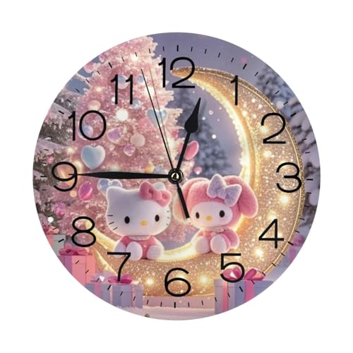 ハローキティ 壁掛け時計 ウォールクロック 置き時計 直径25cm インテリア 壁かけ時計 アナログ 静音 連続秒針 Wall Clock 電池式 ベッドルーム 置き掛け兼用 見やすい デスクトップクロック リッピング