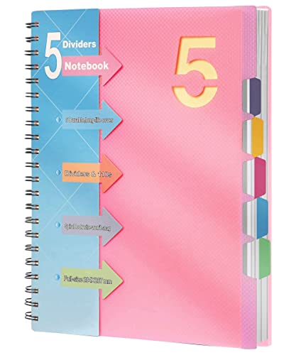 Cagie Pink Spiral Notebook 5X7 With Dividers 5 Subject Notebook With Tabs Wide Ruled Hardcover A5 Spiral Bound Journal For Note Taking Work School Supplies, 220 Pages #TOP28