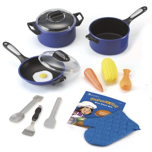 Learning Resources Pretend & Play Pro Chef Set, Kitchen Toys for Kids, Pretend Kitchen, Pots and Pans for Kids, 13 Pieces, Ages 3+