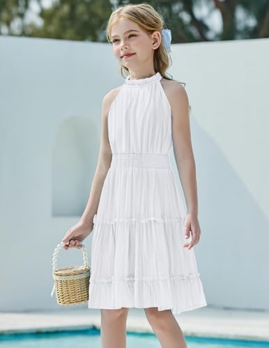 Arshiner Girls Halter Neck Sleeveless Dress Casual Flowy Smocked Cute Summer Dress for 5-12 Years4