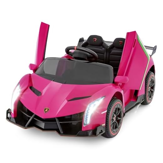 OLAKIDS 2 Seater Kids Ride On Car, 12V 4WD Licensed Lamborghini Veneno Electric Vehicle with Remote Control, Toddlers Battery Powered Toy Gift with 2 Speeds, Rocking Mode, Music, USB, MP3 (Pink)