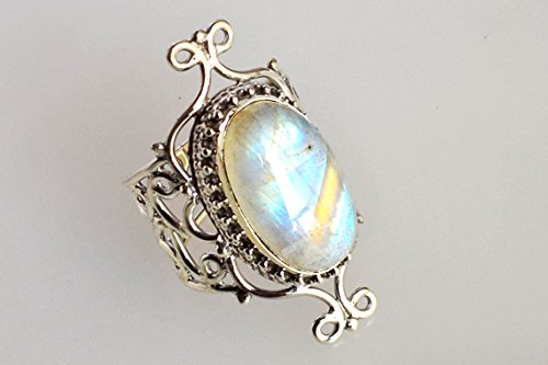 Bague pierre de lune arc-en-ciel, le cadeau bohème idéal en argent - 6