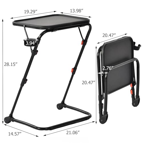 FurnitureR Folding TV Tray Z-Shaped with Cup Holder, Foldable Snack Dinner Side Table with 4 Height & 3 Tilt Angle, Adjustable Portable Space-Saving for Bed, Sofa, Couch, Metal Frame, Set of 1, Black - Thumbnail 3