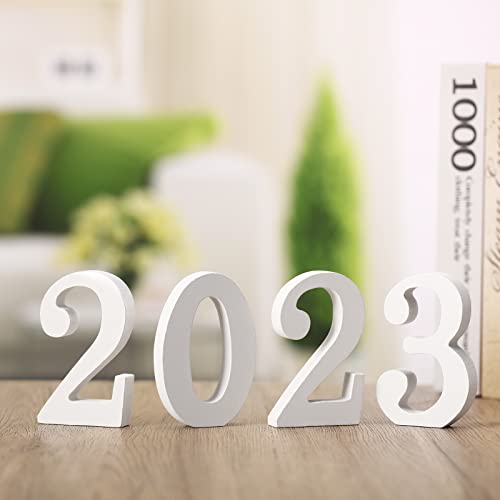 2023 Sign Prop Class Of 2023 Graduation Decorations 2023 Wooden Numbers Block Table Top Freestanding Sign 2023 Number Word Sign Table Decor For Wedding Party Photo Props Decoration (White) #TOP2