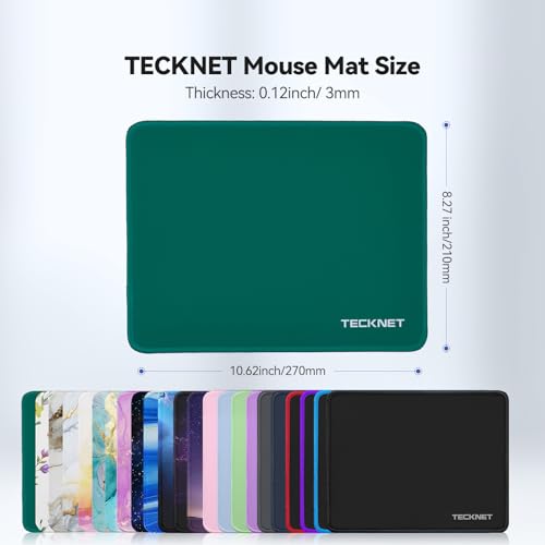 Image of TECKNET Mouse Pad with Anti-fray Stitchin, Waterproof Surface & Non-Slip Rubber Base with Stitched Edges Gaming Mouse Mat for Laptop，Compatible with Laser and Optical Mice - Dark Green
