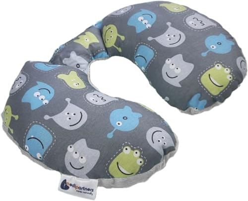 Medi Partners Almohada Cervical Coche Bebe cojin cuello niños cojín viaje - 100% Algodón/Minky Avion Neck Travel Pillow Almohadilla Cervicales Nino (Criaturas con Minky gris)