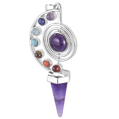 Nupuyai 7 Chakra Stone Beads Pendant Necklace for Women Men, Unique Hexagonal Point Healing Crystal Pendulum for Reiki Divination, Amethyst