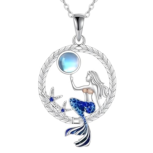 Collier sirène femme en cristal rond et zircon bleu - Modèle B165