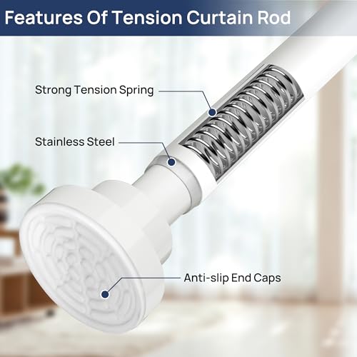 Image of ENJOYBASICS 2 Pack Tension Curtain Rod, 32-66 inch Adjustable, Stable, White | Secure Hold with Strong Spring & Non-Slip Ends, No-Drill, No Tools, Sag-Resistant, Waterproof, Fits Windows, Showers & Closet