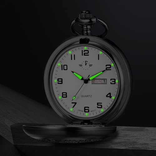 Image of BOSHIYA Smooth Quartz Pocket Watches for Men Classic Arabic Digital Luminous Dial & Day Date Pocket Watch with Chain Christmas Graduation Birthday Gifts