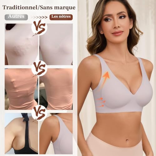 Nadeer Soutiens-Gorge Femme sans Armature Soutiens Gorge Classiques Bralette sans Coutures Push up Confort Brassière avec Coussinets Invisible(Violet,M) – vue 5
