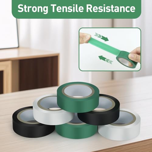 Image of HDAJY 6 Pack Coloured Electrical Tape, Suitable Home DIY, Electrical, Repairs, Automotive and Equipmen, 0.7-Inch by 33 Feet (Black, White, Green)